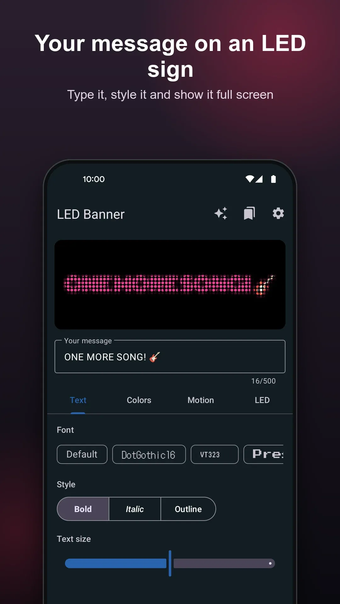 Editor: type a message and style it as an LED sign