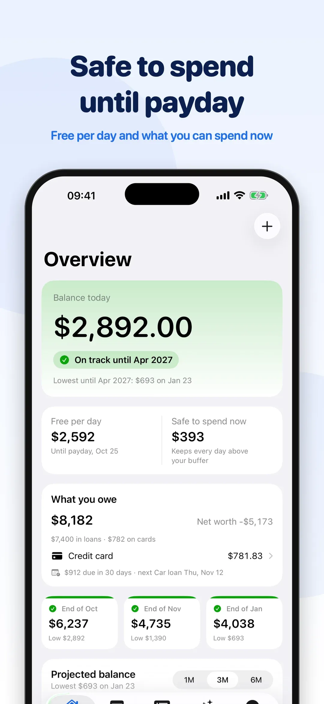 Home screen: how much is safe to spend until payday