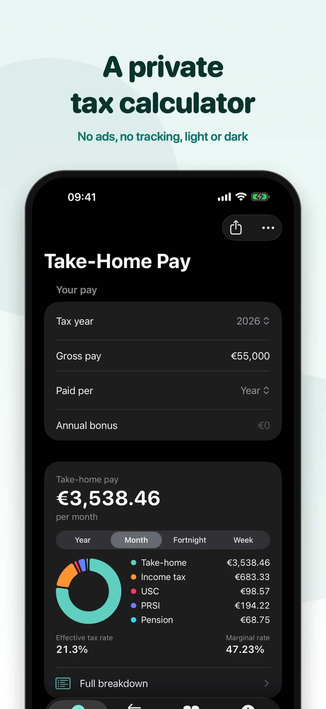 Take Home Pay in dark mode