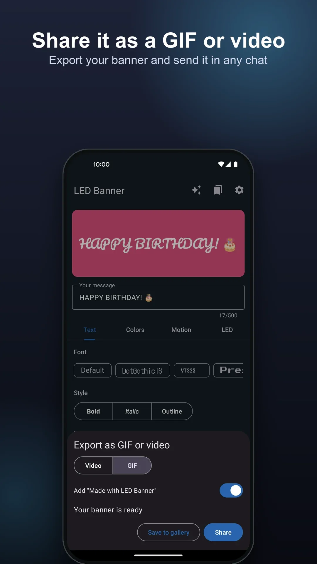 Export your banner as a GIF or video